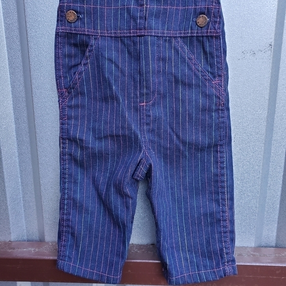 Vtg All American Overall Dark Denim rainbow pastel pinstripes 18m - Picture 6 of 8